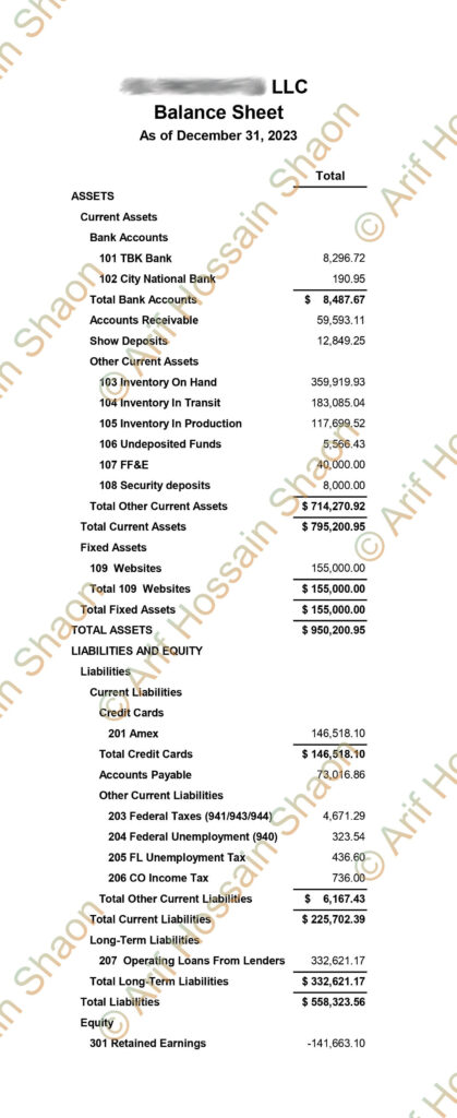 Balance Sheet, eCommerce Bookkeeper and Accountant Service, AHS, Research with Arif Balance Sheet, eCommerce Bookkeeper and Accountant Service, AHS, Research with Arif